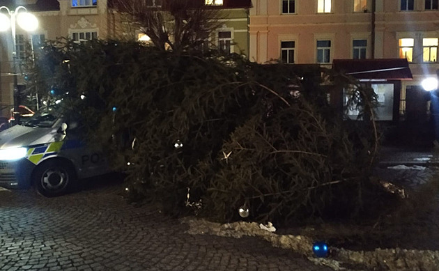 Policisté hlídali místo střelby v Chřibské, na jejich auto spadl vánoční strom